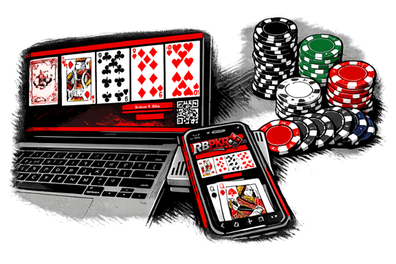 RbPkr - Texas Hold'em poker card dealer app showing cards dealt to a player's phone